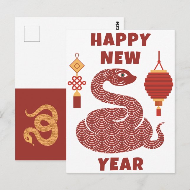 Modern Happy Chinese New Year 2025 Lunar Snake Postkarte (Vorne/Hinten)