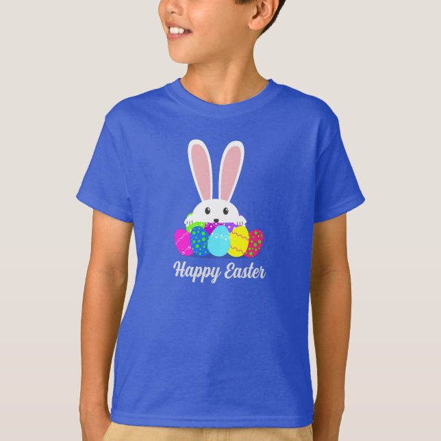 Modern Happy Easter Bunny Rabbit Eggs T-Shirt (Vorderseite)