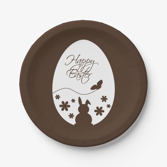 Modern Happy Easter Chocolate Brown Pappteller (Vorderseite)