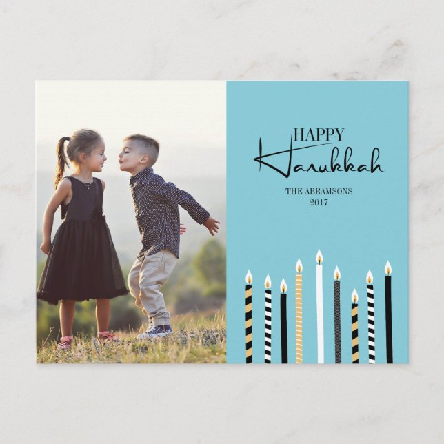 Modern Happy Hanukkah Candles Foto Postkarte (Vorderseite)