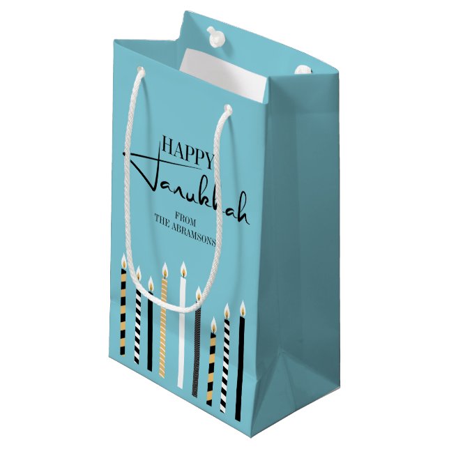 Modern Happy Hanukkah Candles Holiday Geschenktasc Kleine Geschenktüte (Vorderseite Schrägansicht)