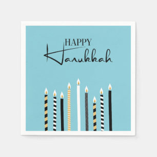 Modern Happy Hanukkah Candles Holiday Napkins Serviette