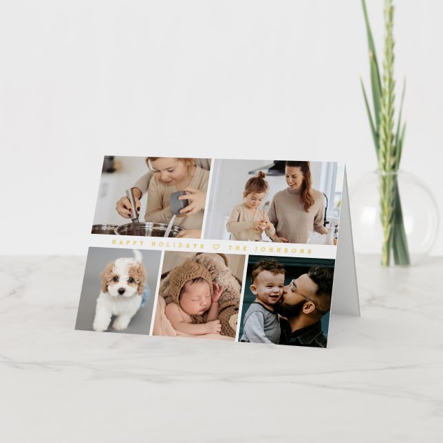 Modern Happy Holidays Family Foto Collage Gold (Vorderseite)