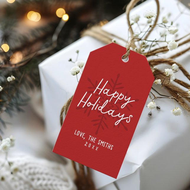 Modern Happy Holidays Script Snowflakes Christmas Geschenkanhänger (Modern Happy Holidays Script Snowflakes Christmas Gift Tags)