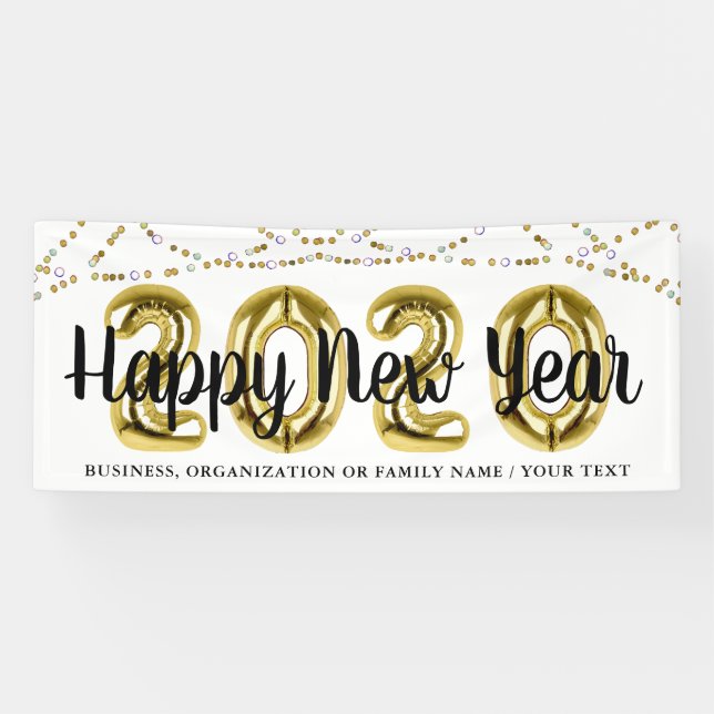 Modern HAPPY NEW YEAR 2020 Ballonnummern Banner (Horizontal)
