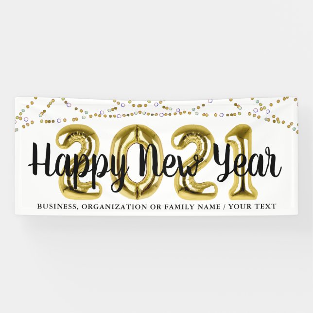 Modern HAPPY NEW YEAR 2021 Ballonnummern Banner (Horizontal)