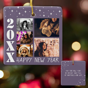 Modern Happy New Year 2026 5 Foto Collage Keramikornament