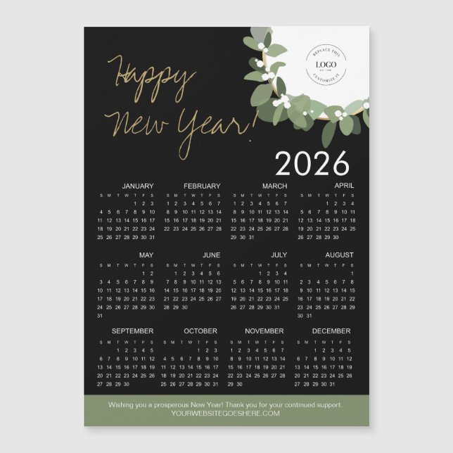 Modern Happy New Year 2026 Calendar Custom Logo Magnetkarte (Vorderseite)