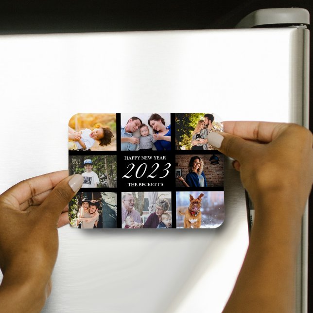 Modern Happy New Year 8 Foto Collage Magnet (Von Creator hochgeladen)