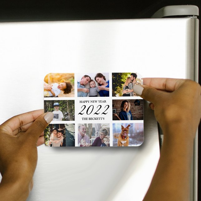 Modern Happy New Year 8 Foto Collage Magnet (Von Creator hochgeladen)