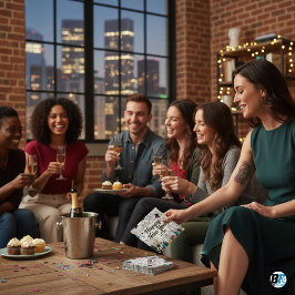 Modern Happy New Year Party Undated Gold & Black Serviette