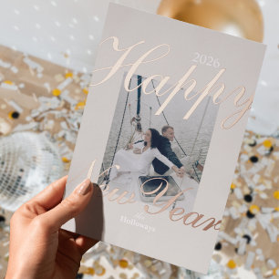 Modern Happy New Year Simple One Foto Folien Feiertagskarte