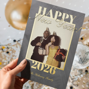 Modern Happy New Year Simple One Foto Folien Feiertagskarte
