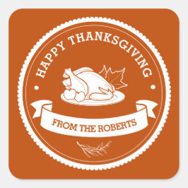 Modern Happy Thanksgiving Orange Quadratischer Aufkleber