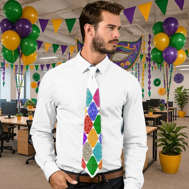 Modern Harlequin Pattern Sparkly Mardi Gras  Krawatte (Von Creator hochgeladen)