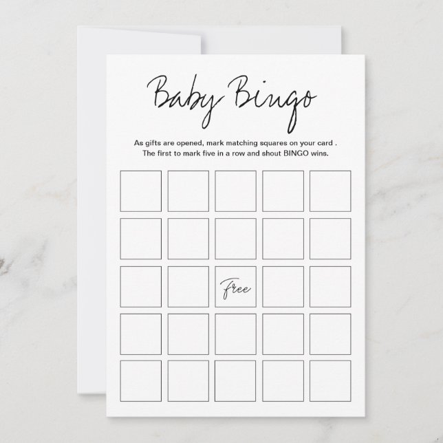 Modern Harlow Baby Shower Bingo Printable Game Einladung (Vorderseite)