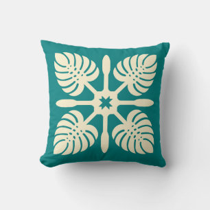 Modern Hawaiian Quilt Green Paddle Monstera Island Kissen