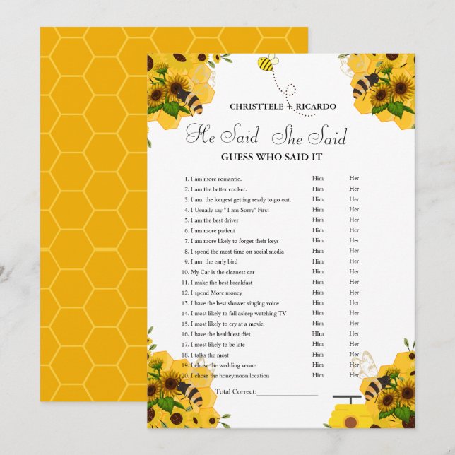 Modern He dit qu'elle a dit carte de jeu de douche (Devant / Derrière)