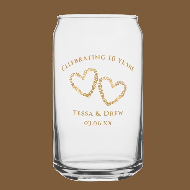 Modern Heart 10th Wedding Anniversary Personalized Dosenglas (Personalize this keepsake glass can with original botanical hearts.  10 year anniversary gift.)