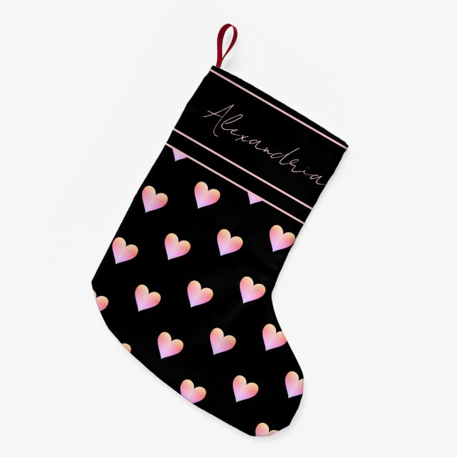Modern Heart Black Pink Personalized Kleiner Weihnachtsstrumpf (Vorderansicht (hängend))