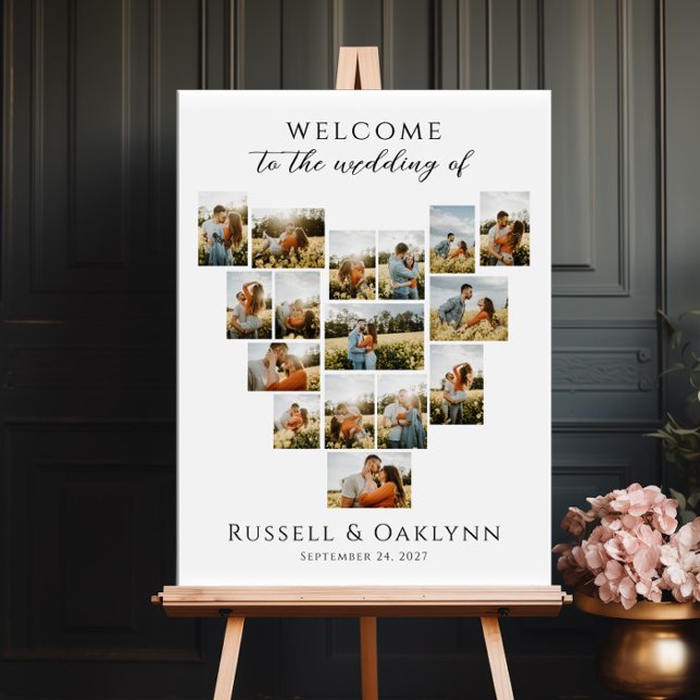 Modern Heart Photo Collage Wedding Welcome Poster (Von Creator hochgeladen)