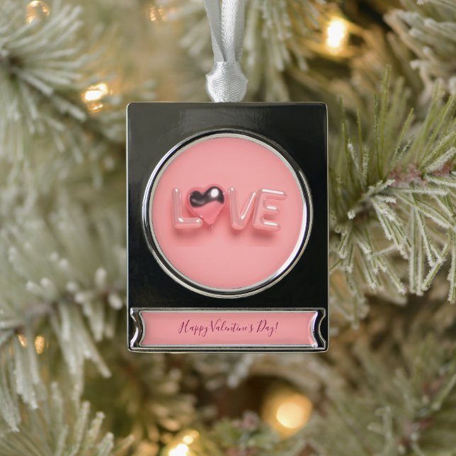  MODERN  HEART PINK VALENTINES DAY   Banner-Ornament SILBER (Baum)