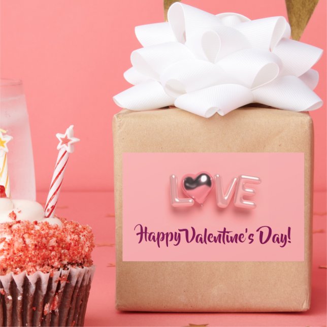  MODERN  HEART PINK VALENTINES DAY   RECHTECKIGER AUFKLEBER (Party)