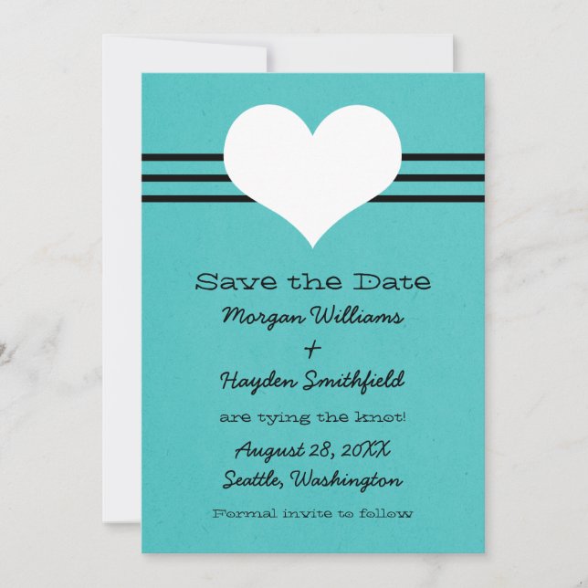 Modern Heart Save the Date Invite, Aqua (Vorderseite)
