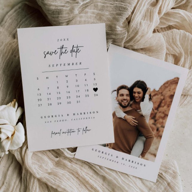 Modern Heart Save the Date Kalender Fotokarte (Von Creator hochgeladen)