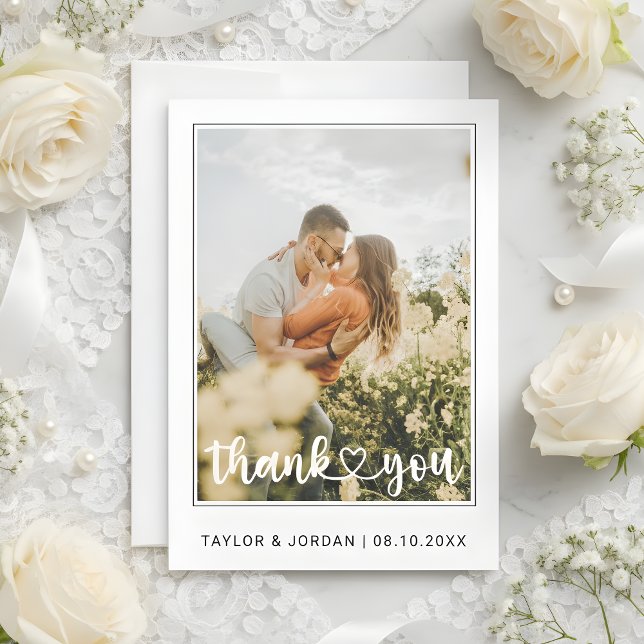 Modern Heart Script Custom Minimal Photo Wedding  Dankeskarte (Von Creator hochgeladen)