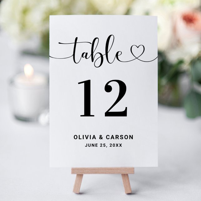 Modern Heart Script Wedding Table Number Einladung (Von Creator hochgeladen)