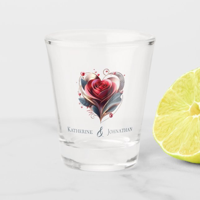 Modern Heart Shaped Rose-Wedding Money/shot Dance- Schnapsglas (Vorderseite)