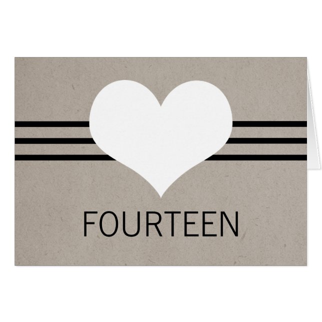 Modern Heart Tischnummer Card, Beige (Vorderseite (Horizontal))