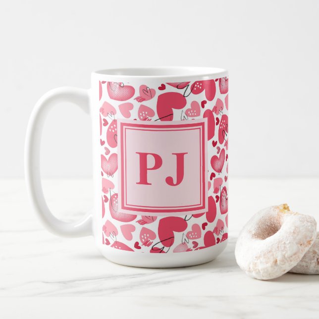 Modern Hearts Pattern Valentines   Kaffeetasse (Mit Donut)