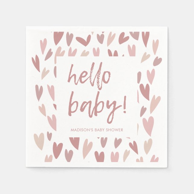 Modern Hearts Pink Girl Babydusche Party Napkins Serviette (Vorderseite)