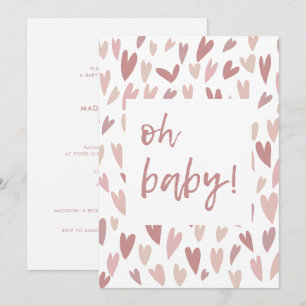 Modern Hearts Pink Girl Oh Baby Dusche Einladung