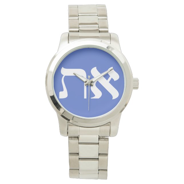 Modern Hebrew Aleph Tav White Typografie Armbanduhr (Vorderseite)