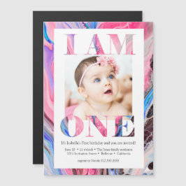 Modern + Helles Foto 1. Geburtstag Magneteinladung