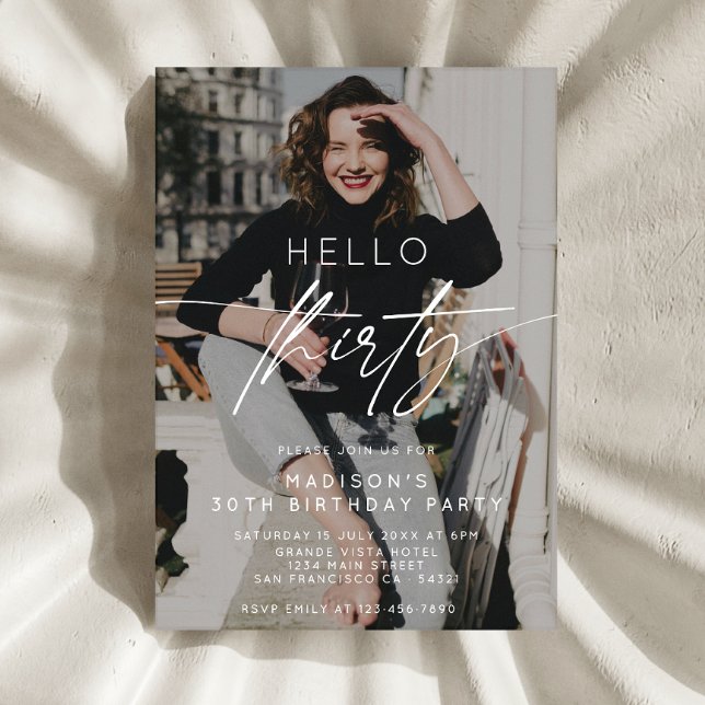 Modern Hello 30. Geburtstag Party Foto Einladung (Von Creator hochgeladen)
