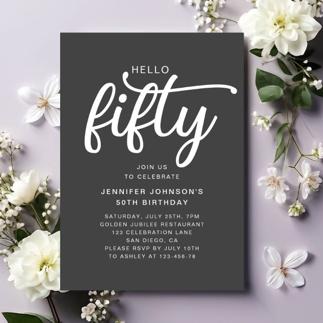 Modern Hello 50. Geburtstag Einladung (Modern Hello Fifty 50th Birthday Invitation)