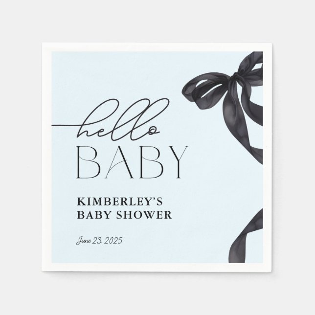 Modern Hello Baby Black Bow Baby Dusche Serviette (Vorderseite)