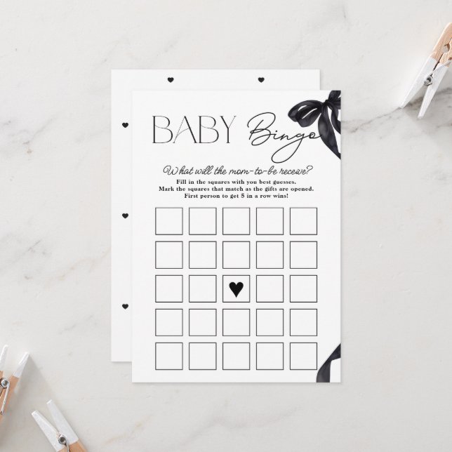 Modern Hello Baby Bow Baby Showbaby Bingo Card Einladung (Vorderseite/Rückseite Beispiel)