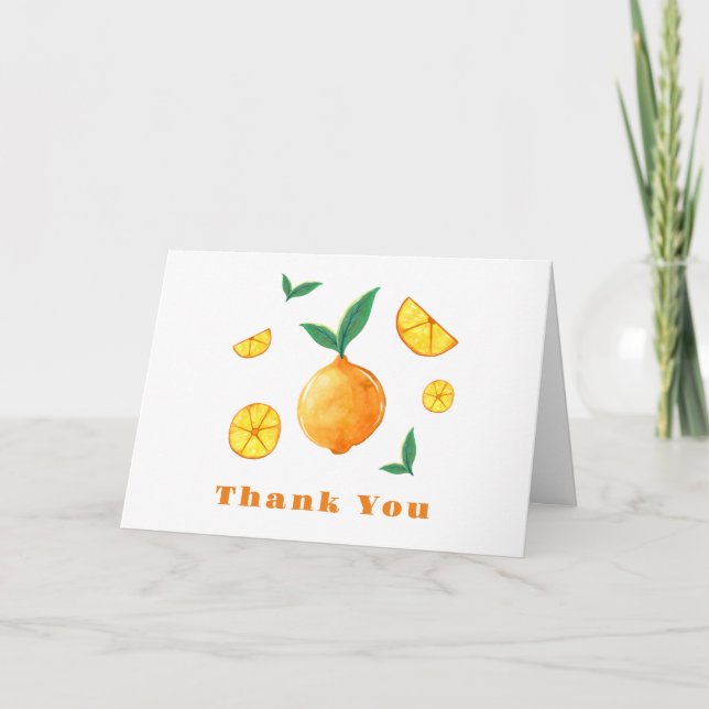Modern Hello Baby Citrus Orange Farm Baby Dusche Dankeskarte (Vorderseite)