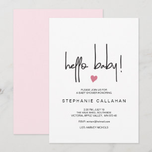 Modern Hello Baby Girl Dusche Einladung Pink Herz