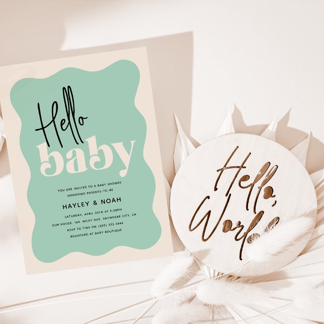 Modern Hello Baby Mint Green & Cream Baby Dusche Einladung (Von Creator hochgeladen)