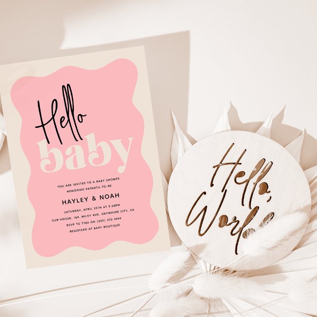 Modern Hello Baby Strawberry & Cream Baby Dusche Einladung (Von Creator hochgeladen)
