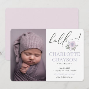 Modern Hello Foto Baby Birth Announccard Ankündigung