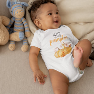Modern Hello Pumpkin Orange Pumpkin mit Blume Baby Strampler