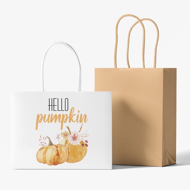 Modern Hello Pumpkin Orange Pumpkin mit Blume Große Geschenktüte (Von Creator hochgeladen)