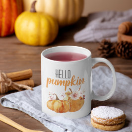 Modern Hello Pumpkin Orange Pumpkin mit Blume Kaffeetasse